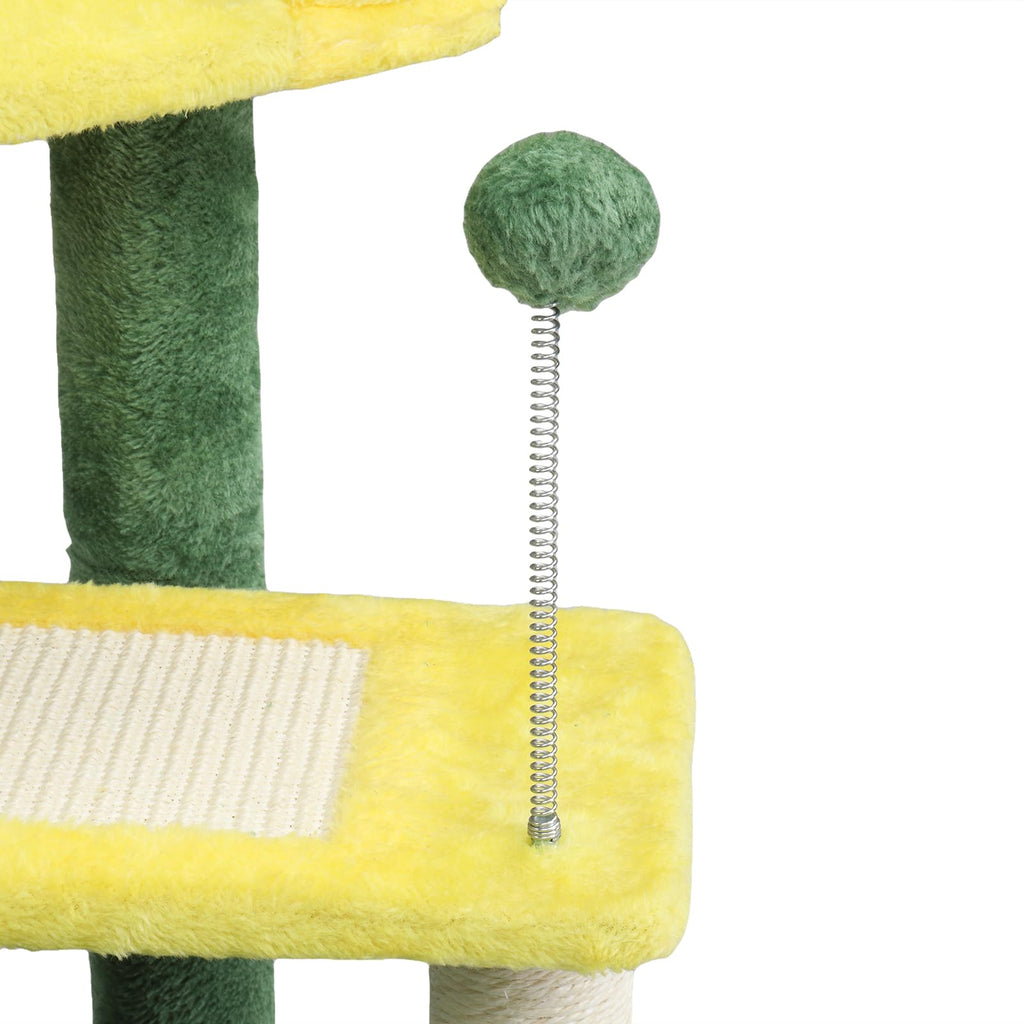 VINGLI Cat Tree, 27 inch Small Cat Tower with Scratching Post and Pad, Cat Condo for Indoor Kittens Padded Top Bed, Cats Indoor Activity Center (Yellow & Green)
