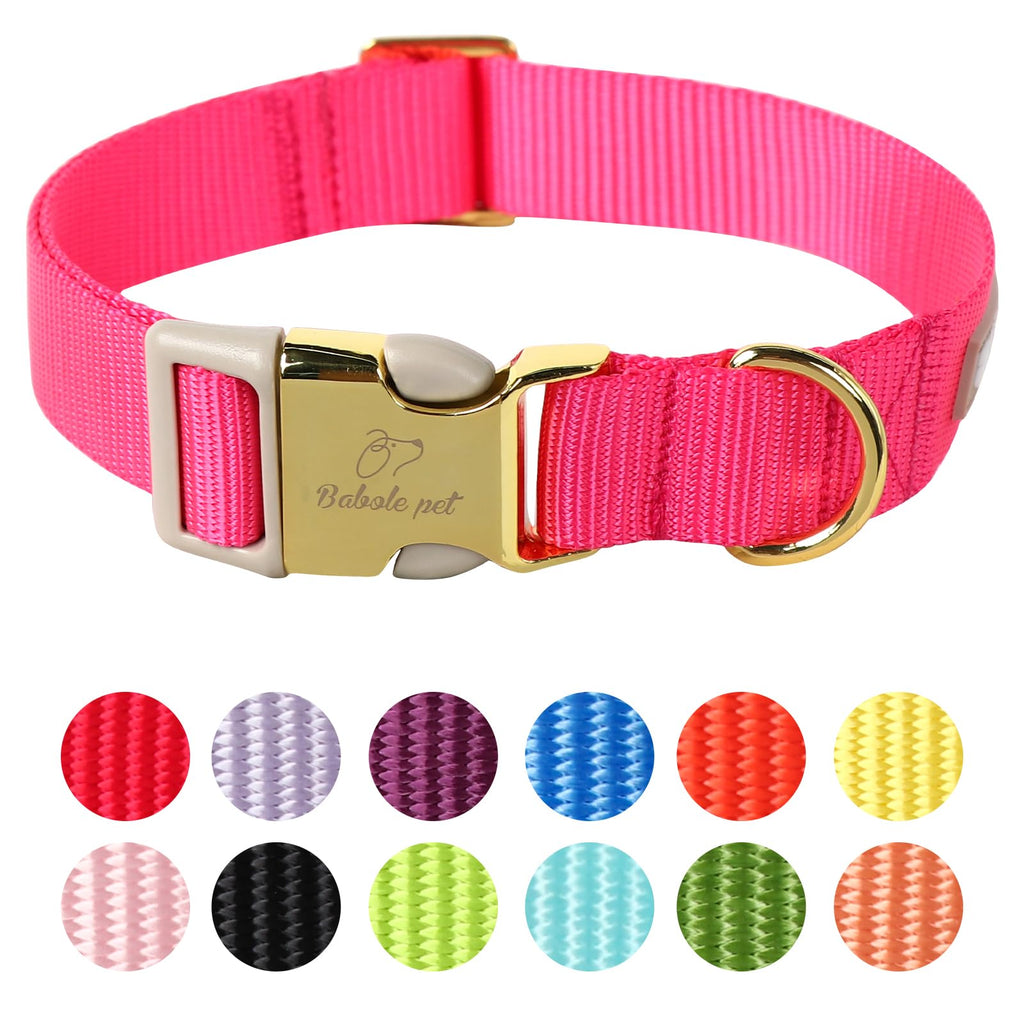 Babole Pet Nylon Dog Collar - Adjustable Rose Red Soft Webbing Dog Collars for Small Medium Large Dogs Boy Girl Puppy Collar with Safety Metal Buckle S