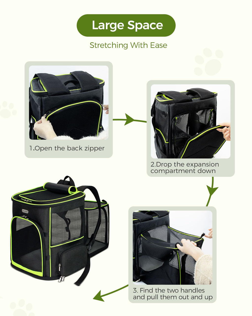 BAGLHER Expandable Cat Carrier Backpacks, Retractable Pet Carrier Backpack for Small Dogs & Cats with Breathable Mesh, Travel Bag Up to 18 Lbs for Hiking Camping Outdoor - Black