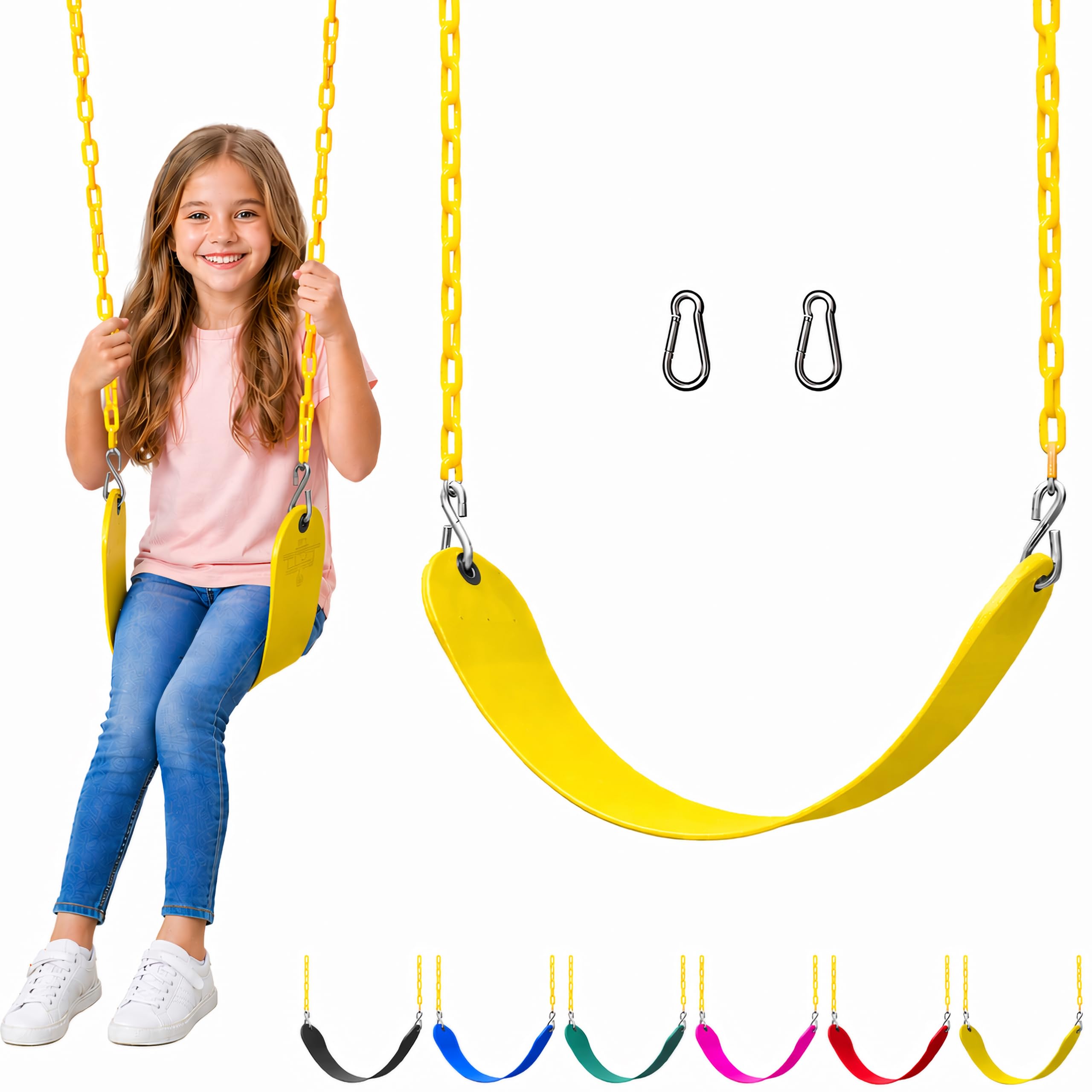 Jungle Gym Kingdom Swing for Outdoor Swing Set - Swing Seat Replacement Kit with Heavy Duty Chains - Backyard Swingset Playground Accessories for Kids - Yellow, 1 Pack