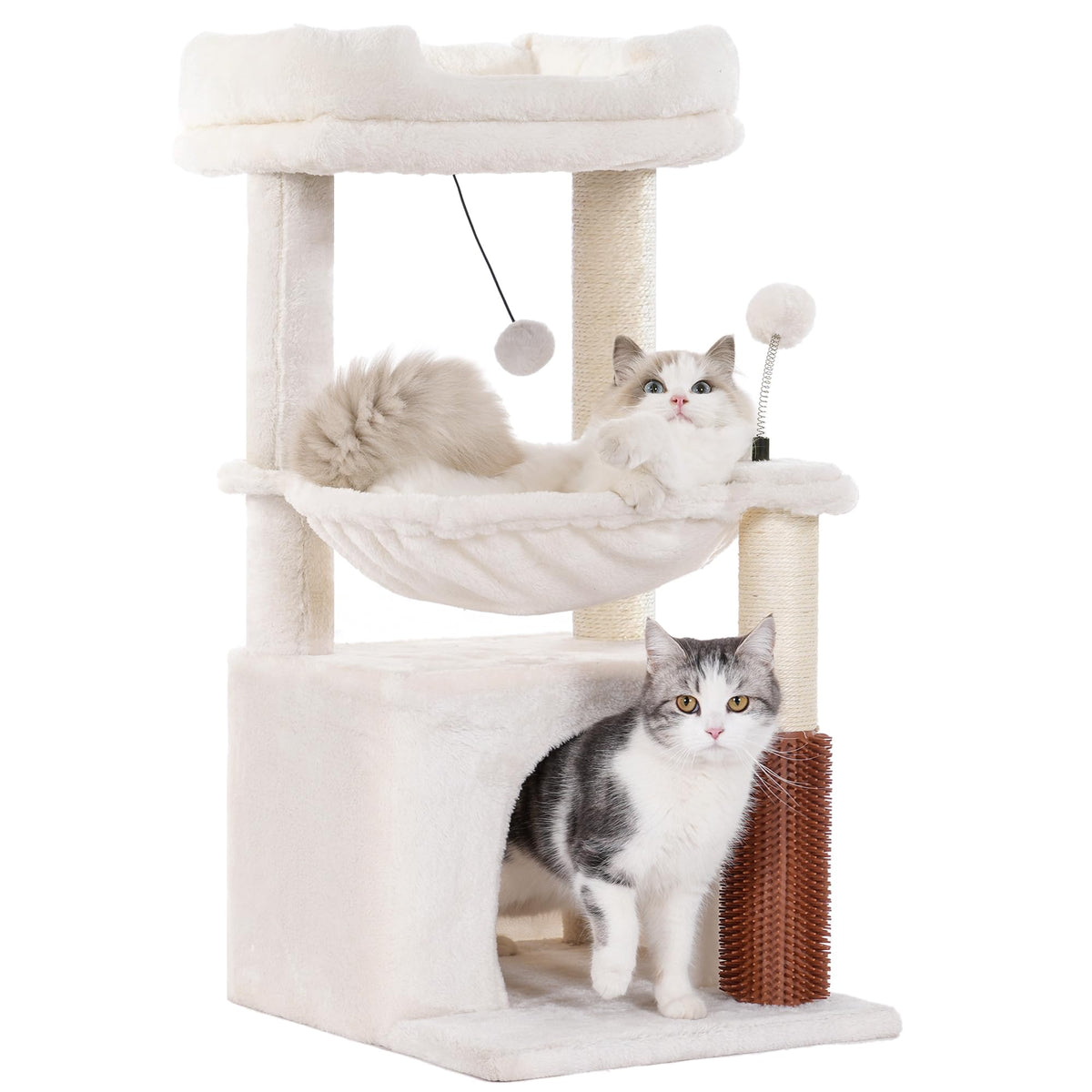 Pawfessor Cat Tree 32” Small Cat Tower with Large Hammock 16”& Self Groomer