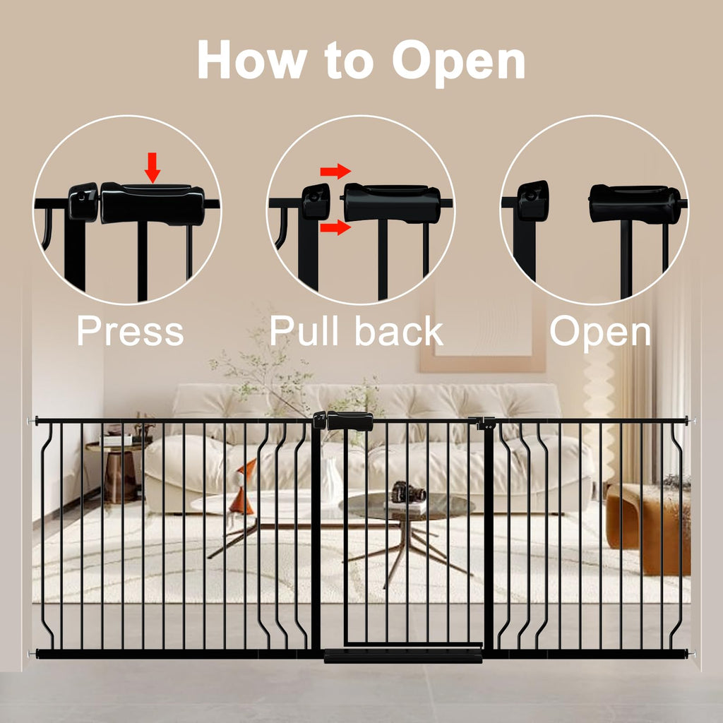 WAOWAO 100-109.41" Extra Wide Baby Gate Pressure Mounted 30" Tall Black