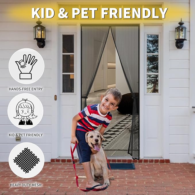 Magnetic Screen Door for 48 x 96 Inch French Door, Screen Itself Size: 50" x 97", Glass Sliding Door Heavy Duty Screen Door Mesh Curtain Keeps Bugs Out for Patio, Sliding Or Large Door
