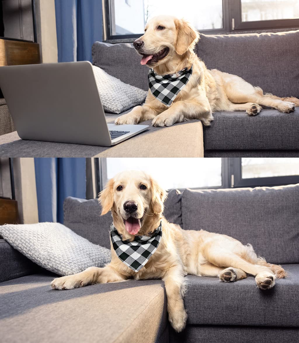 Christmas Plaid Dog Bandana with Button, Fall Dual Layer Scarf Soft Cotton Triangle Bib Girls and Boys Kerchief Adjustable Accessories for Small Medium Large Extra Large Dog Puppy Pet Cat