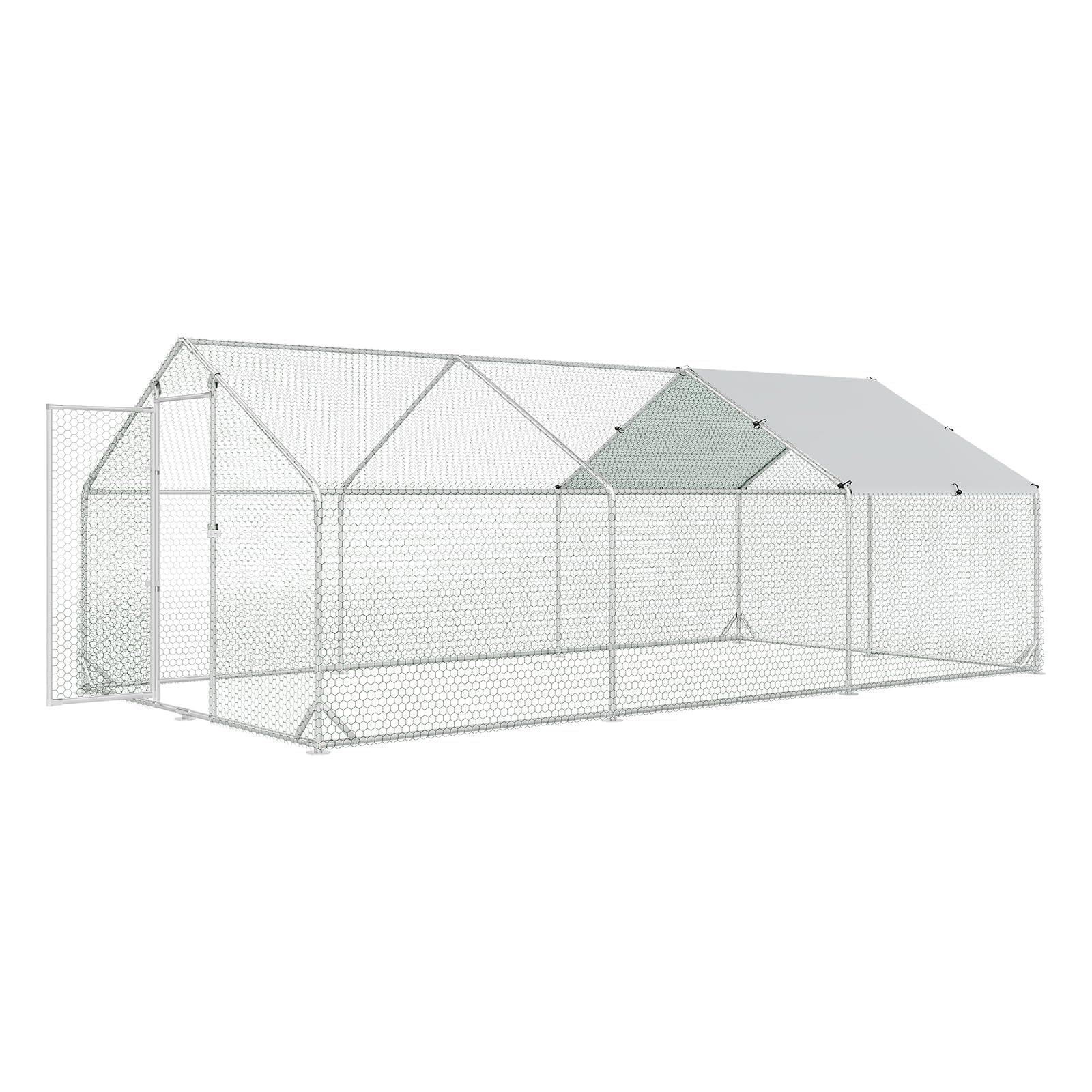 4ever2buy Metal Chicken Coop, 10x20 FT Walk-in Chicken Run Pen Poultry Cage, Water-Resistant & Anti-UV Cover, Large Chicken Coop for 18-22 Chickens