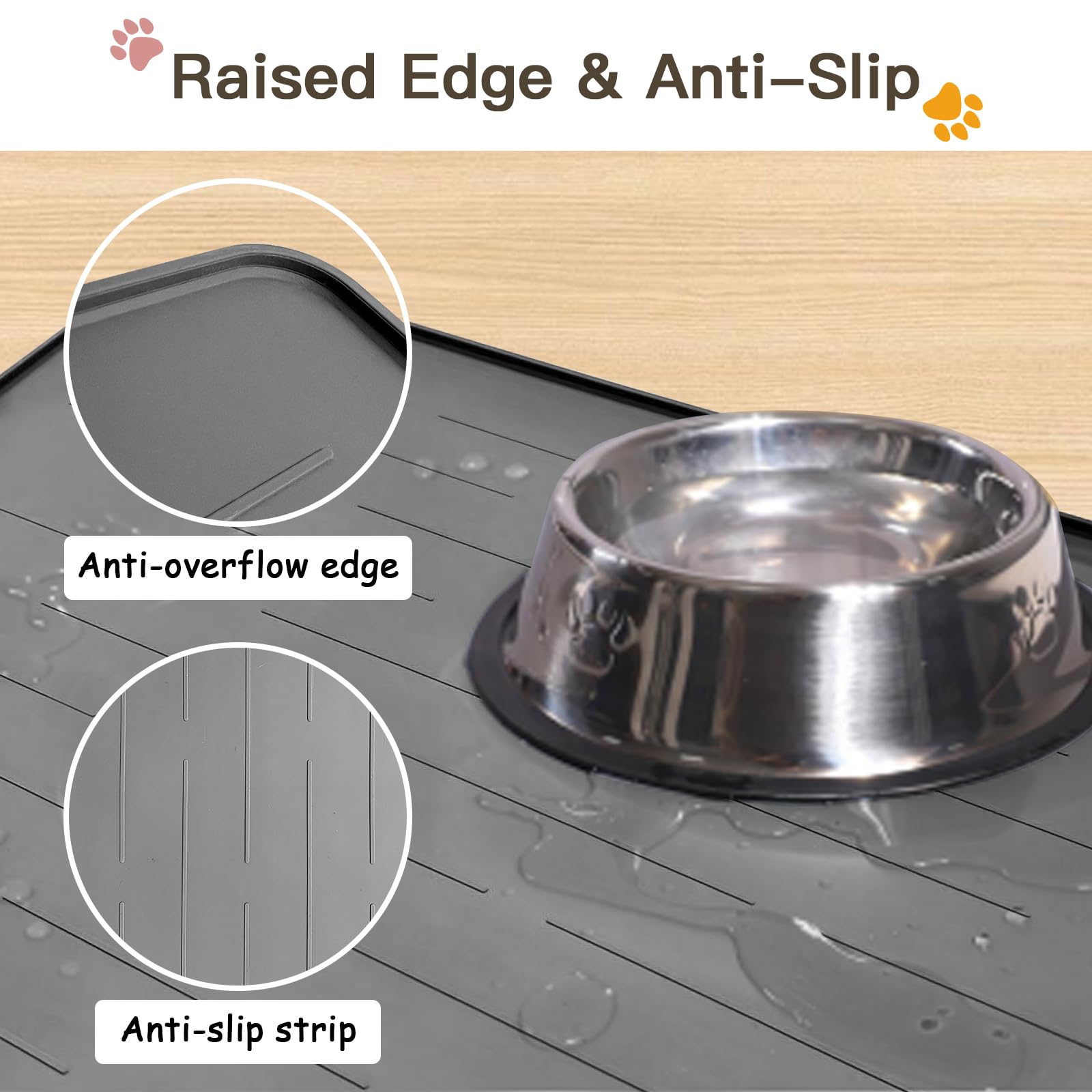 Largest Dog Food Mat, 39.5"x29.5" Silicone Dog and Cat Mat for Food and Water Bowls, Thinken Waterproof Non-Slip XXXL Pet Feeding Mat for Floors (Grayish Green)