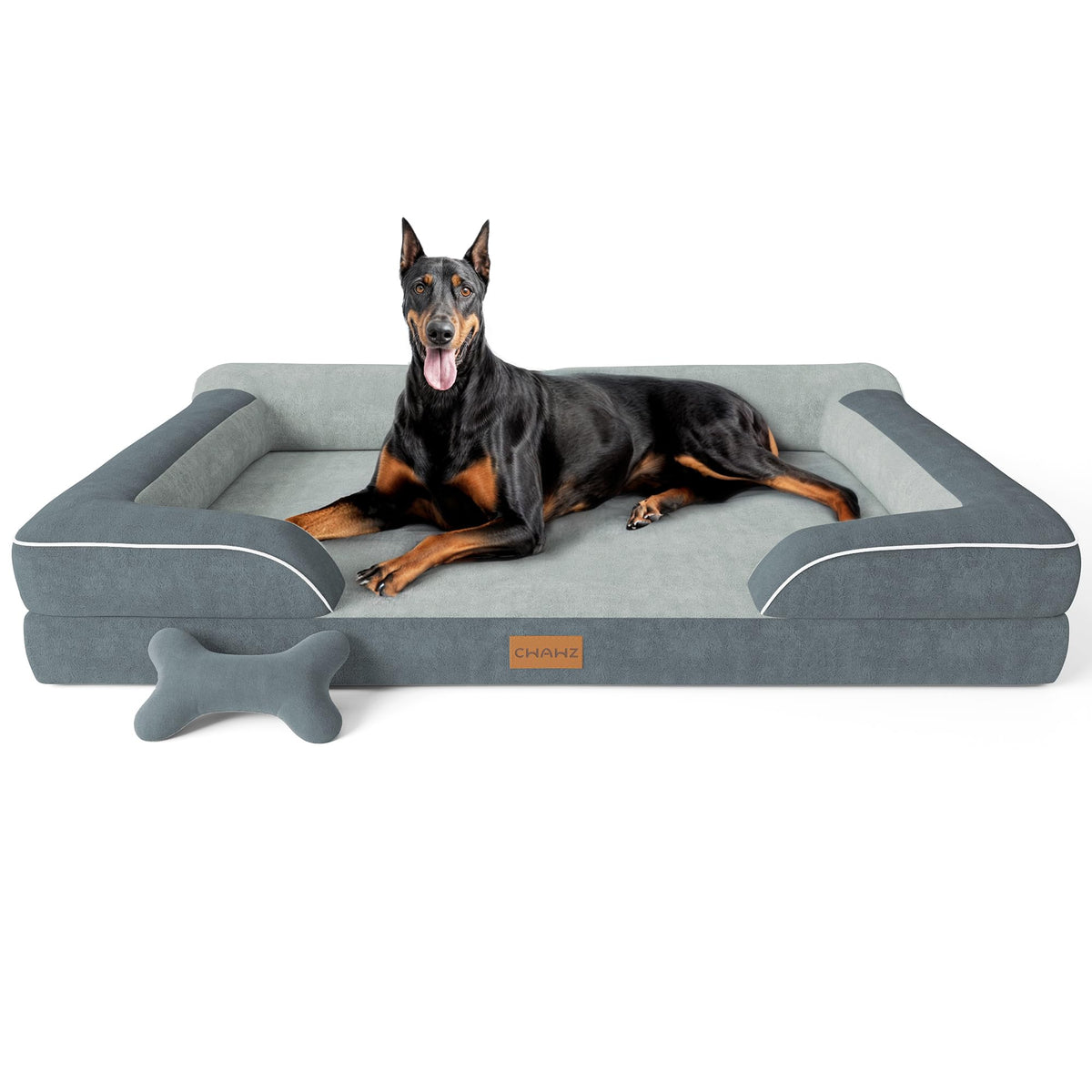 CWAWZ Extra Large Dog Bed, Orthopedic Dog Beds with Cooling Gel Memory Foam, Waterproof XL Pet Bed with Removable Washable Cover, 42" Pet Sofa Couch Dutch Velvet with Bone Toy, Brown