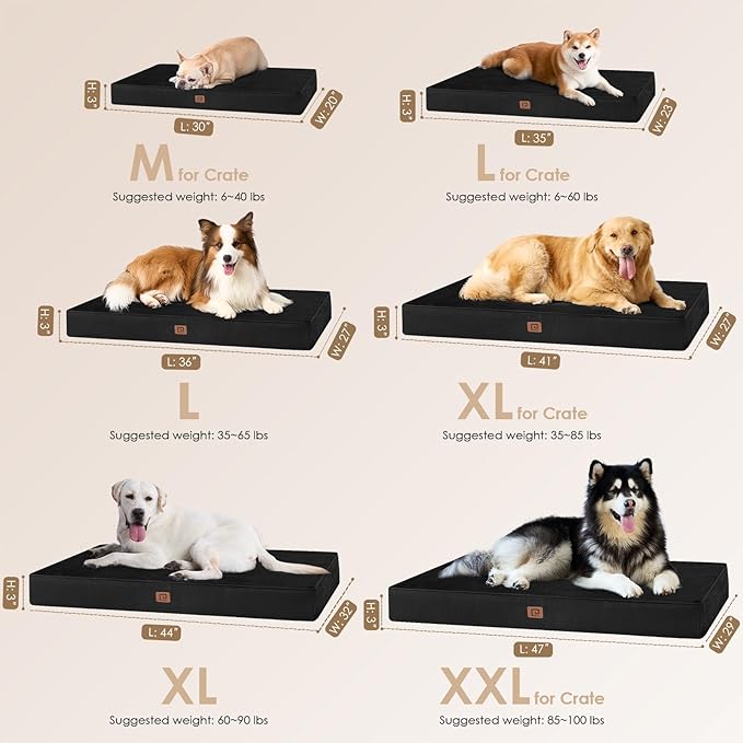 EHEYCIGA Waterproof Dog Bed Orthopedic 47"x29", Memory Foam Pet Bed for XXLarge Dog Bed, Washable Pet Mat with Removable Cover, Black