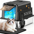 PalNests L8 Ultra-XXXL Stainless Steel Litter Box, Enclosed Black