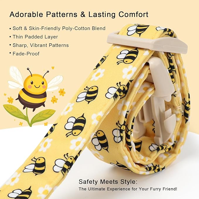 Bee & Daisy Dog Collar for Puppy Small Dogs - Spring/Summer Cartoon Yellow Dog Collars, Lightweight Adjustable Male Female Dogs Collars with Quick Release Buckle XS