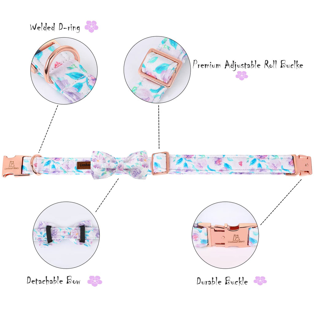 Lionheart glory Purple Dog Collar, Adjustable Dog Collar with Bowtie, Pet Gift Collar for Dog Soft Bowtie Dog Collars for Large Dogs