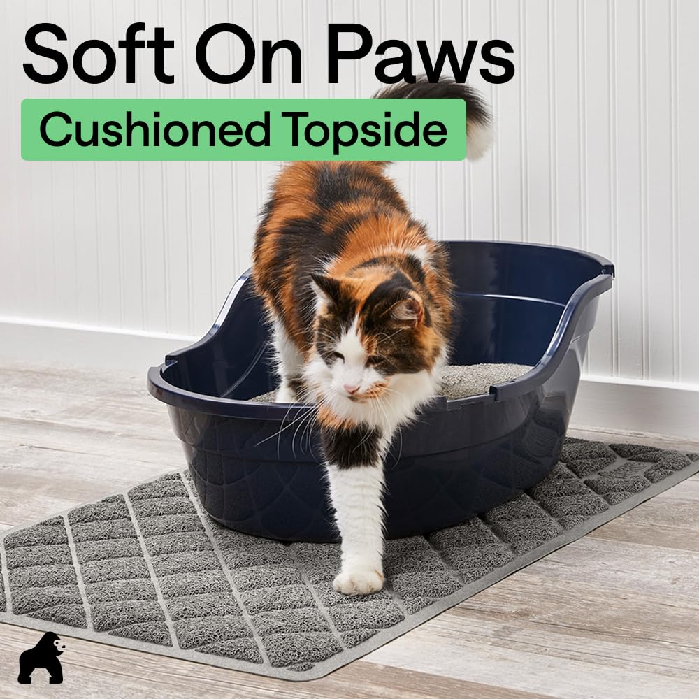 GORILLA GRIP Cat Litter Box Mat, 47x35, Cushioned Coil Mesh Litter Trapping Mats, Scatter Control Supplies for Less Mess, Phthalate Free, Ultra Deep Catch Grooves, Rinse or Vacuum to Clean, Gray