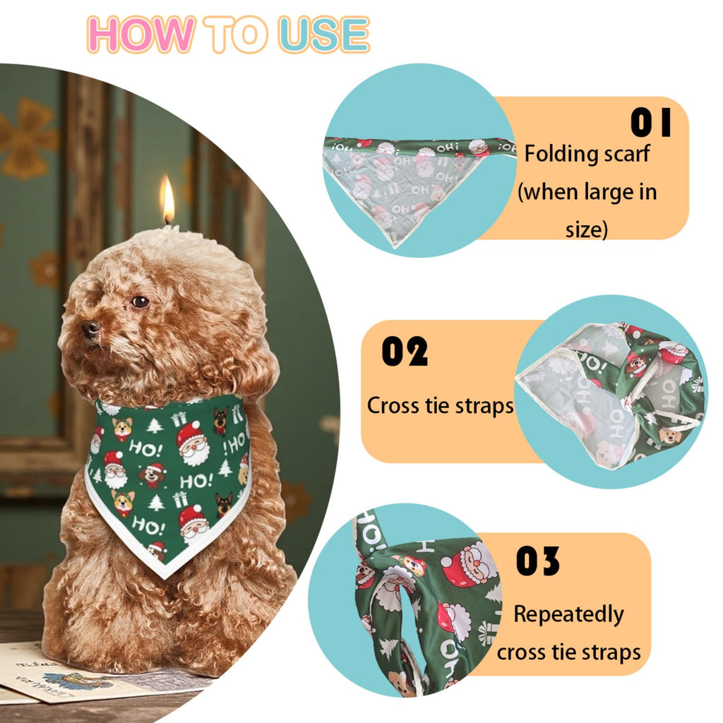 PAPIAMEN Christmas Dog Bandanas Santa Claus Dogs Scarf for Boy and Girl,Reflective Dog Bandana for Night Safety,Adjustable Cat Dogs Triangle Pet Scarves for Small Dogs,Green,S