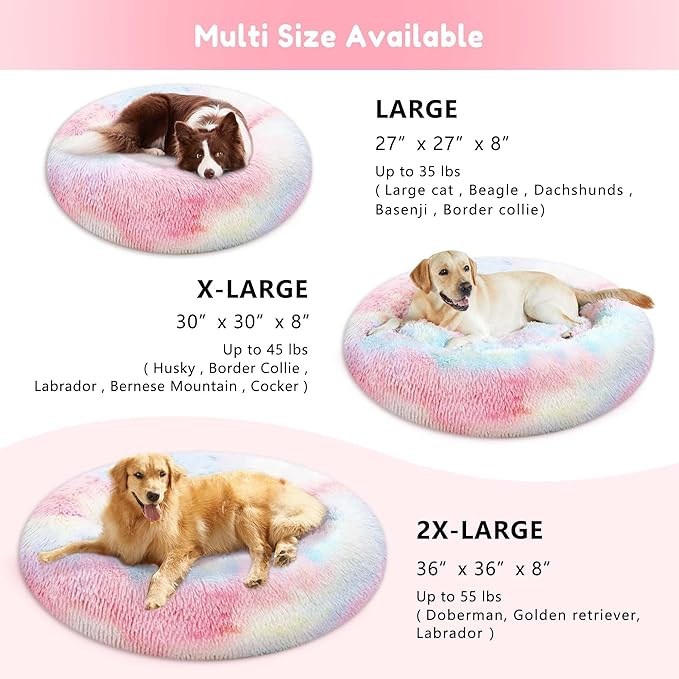 Western Home Calming Donut Large Dog Bed Pet Bed,36" Rainbow