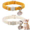Babole Pet 2 Pack Corduroy Cat Collars - Cute Breakaway Cat Collar with Bell and Paw Pendant, Soft Adjustable Fall Winter Kitten Collars for Girl Boy Cats, Yellow&White