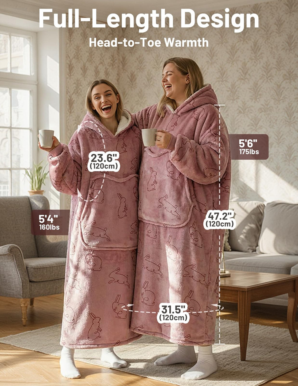 Mewaii Bunny Wearable Blanket Hoodie with Giant Pocket Cozy Gifts for Women