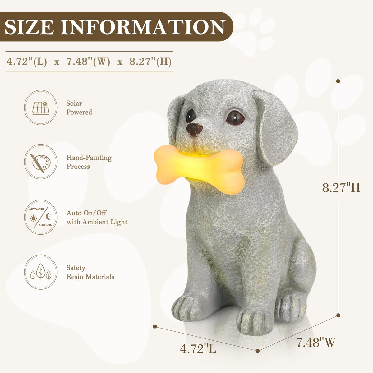 zuzuzen Solar Dog Statue with Glowing Bone Light, Outddor Decor Light Gifts
