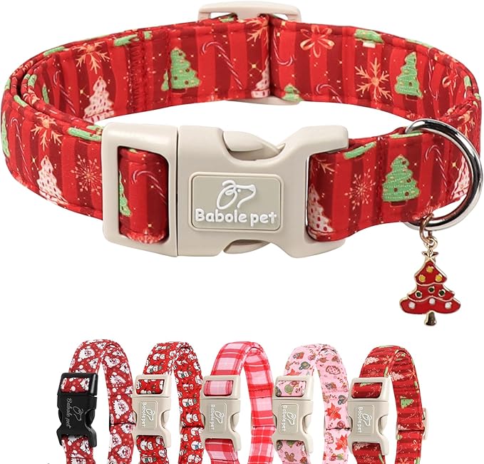 Babole Pet Christmas Dog Collar - Cute Red Christmas Tree Festive Puppy Collar with Safety Buckle, Soft Adjustable Holiday Dog Collars for Small Medium Large Dogs XS