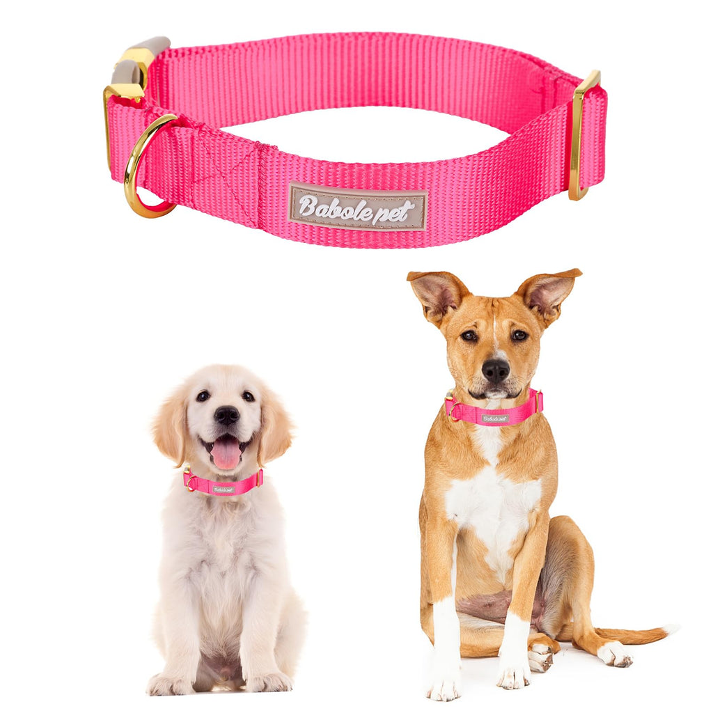Babole Pet Nylon Dog Collar - Adjustable Rose Red Soft Webbing Dog Collars for Small Medium Large Dogs Boy Girl Puppy Collar with Safety Metal Buckle S