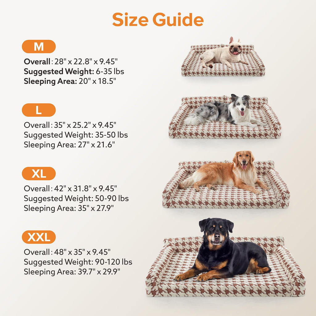 FURTIME Orthopedic Dog Bed Medium Size Dog, Medium Washable Memory Foam Pet Couch Bed with Removable Washable Cover, Non-Slip Bottom with Bolster Sides, Brown