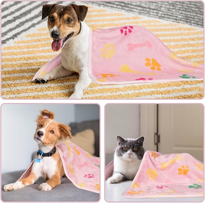 Dono 1 Pack 3 Dog Blankets for Small Dogs, Soft Fluffy Paw Print Pattern Fleece Pet Blanket Warm Sleep Mat, Puppy Kitten Blanket Doggy Mat for Dog Cat Kitten Doggy -23 * 16in (M(30 * 20"), Bone-2)