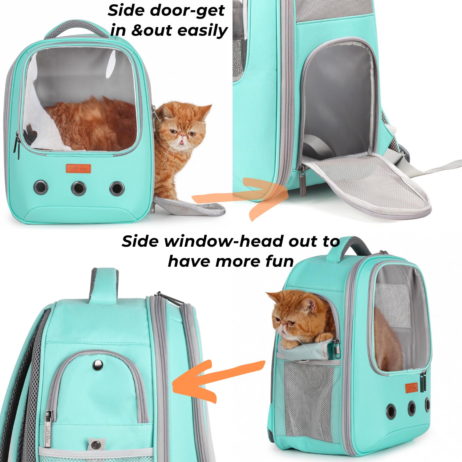 Lollimeow Pet Carrier Backpack, Bubble Backpack Carrier, Cats and Puppies,Airline-Approved, Designed for Travel, Hiking, Walking & Outdoor Use (Green)