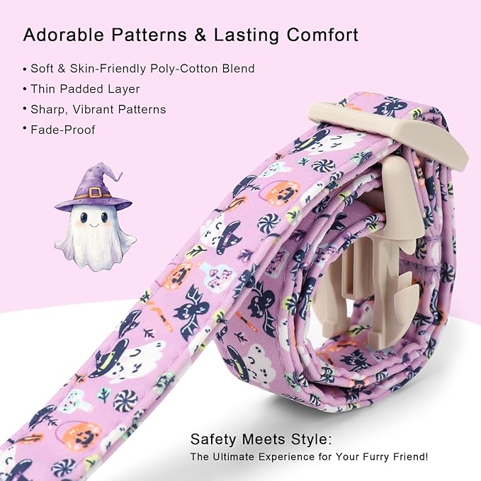Halloween Dog Collar Cute Wizard Ghost Puppy Collar - Light Comfortable Adjustable Pet Collars for Small Medium Large Girl Boy Dogs L