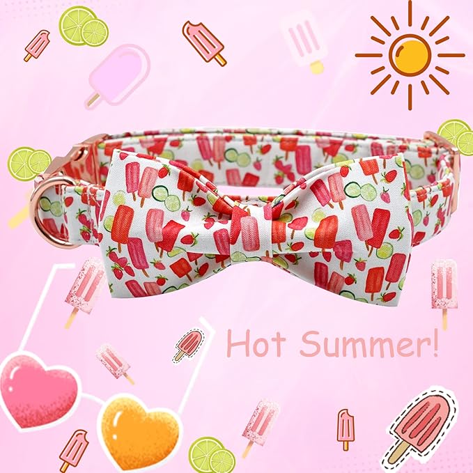 Lionheart glory Dog Collar, Dog Collar with Bow, Popsicle Print Girl or Boy Dog Bowtie Collar Cute Pet Collar Gift for Large Dog