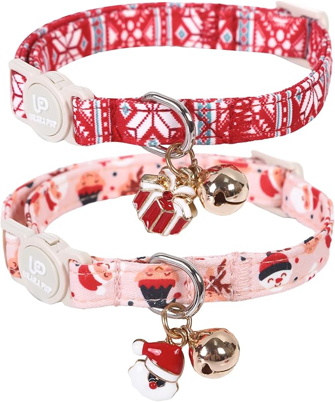 UP URARA PUP Cat Collar,2Pack Summer Cat Collars Cute Breakaway,Spring Green Leaf Flower Kitten Collar with Bell, Kitty Collars with Safety Buckle for Girl & Boy Cats