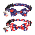 ADOGGYGO American Flag Cat Collar Breakaway with Bow Tie Bell - 2 Pack 4th of July Kitten Collar with Removable Bowtie Red Blue American Flag Collars for Cat Kitten