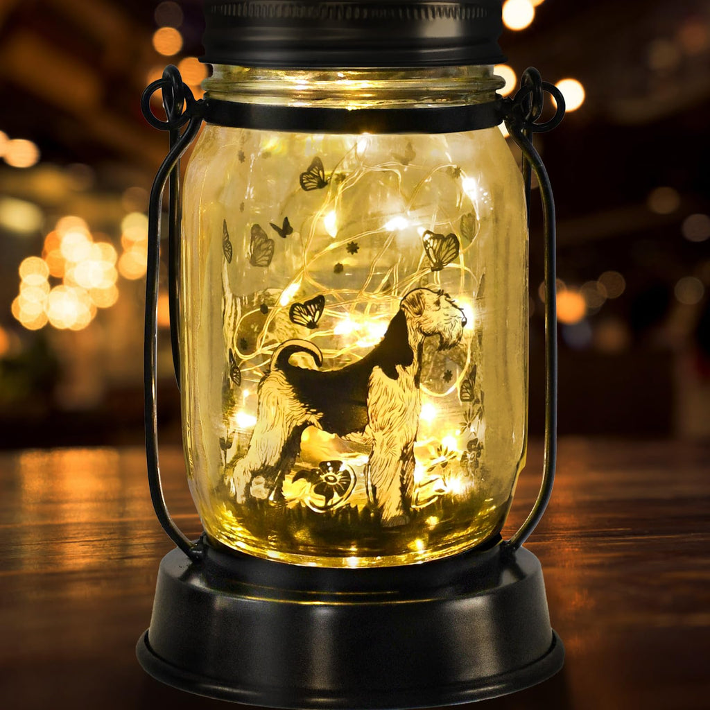 kyoryuger Terrier Dog Gifts for Women/Men, Pet Solar Lanterns Terrier Dog Lovers Lantern Pet Loss Dog Memorial Lights Solar Garden Decoration for Yard,Patio,Backyard,Torches Light