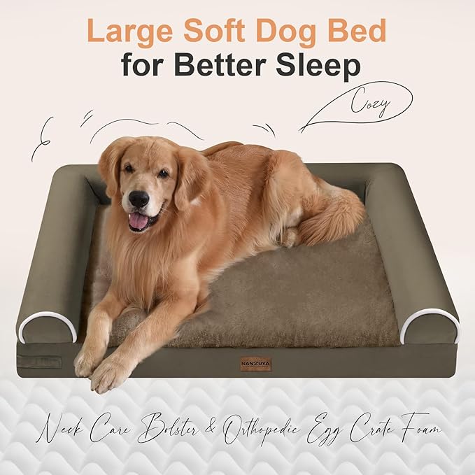 Large Dog Bed Orthopedic Washable: Beds Bolster XL Bed Big XLarge Dogs Memory Foam Sofa Couch Waterproof Removable Cover - Brown