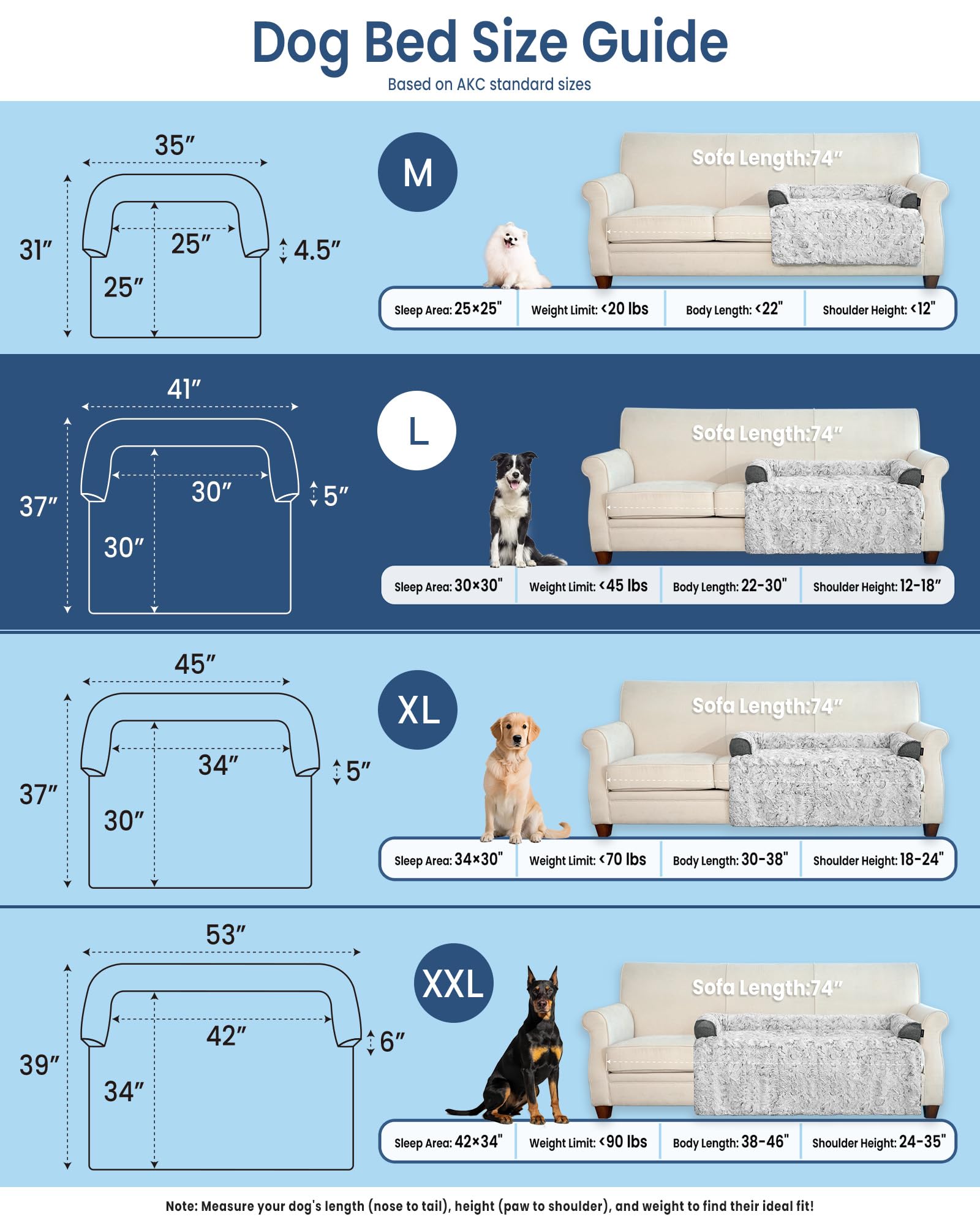 blunique Calming Large Dog Bed for Couch, 41 x 37 inch Removable Couch Cover for Dogs Washable, Non-Slip Fluffy Plush Dog Sofa Mat for Furniture Protector - Grey