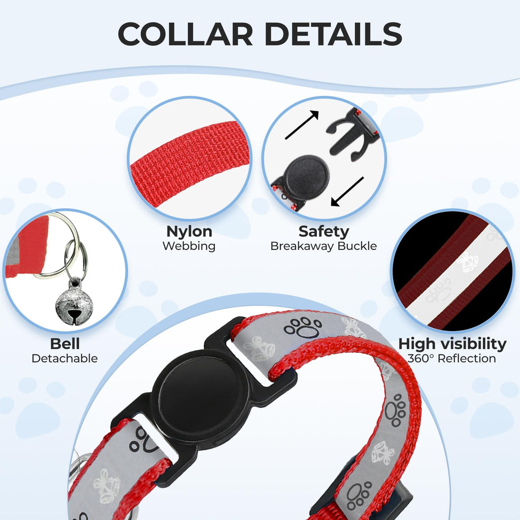 Cat Collar Breakaway, Reflective Kitten Collar with Bell, Red