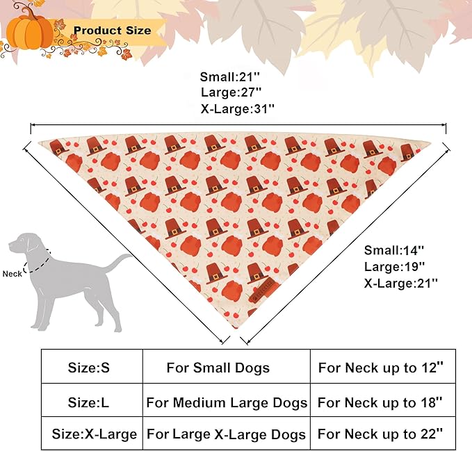 ADOGGYGO Thanksgiving Dog Bandanas 2 Pack, Reversible Turkey Pumpkin Pet Scarf Bib, Adjustable Fit Orange Thanksgiving Bandana for Extra Large Dogs (X-Large)