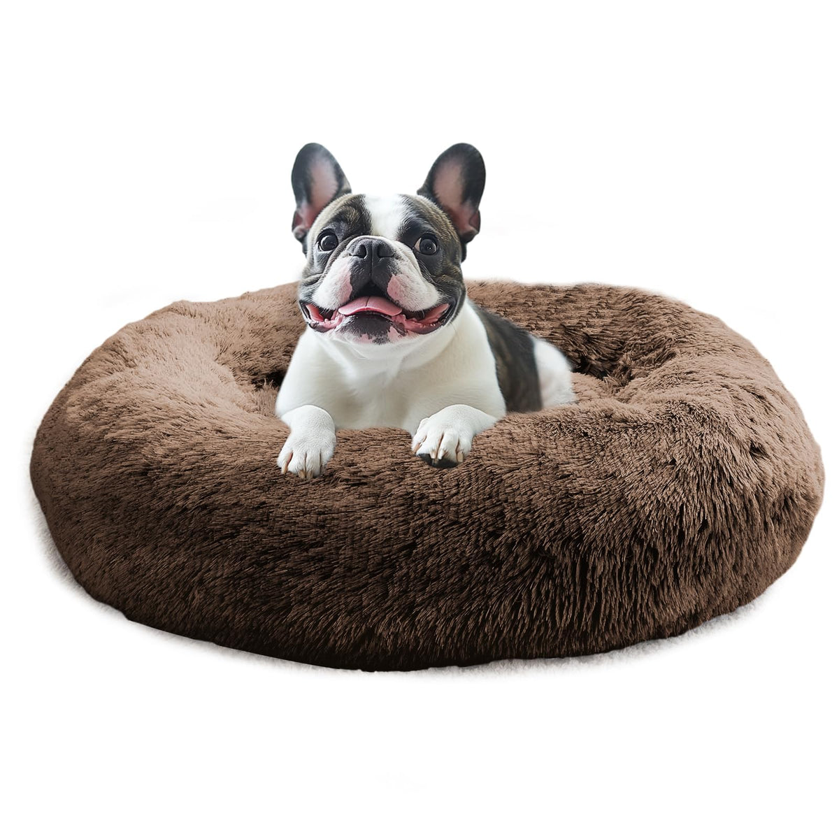 JOLLYVOGUE Calming Dog Bed for Small Dogs - 23 inches Donut Washable Small Dog Bed for Kittens & Puppies, Anti-Slip Round Fluffy Plush Faux Fur Cat Beds (Fits up to 25 lbs Pets, Purple)