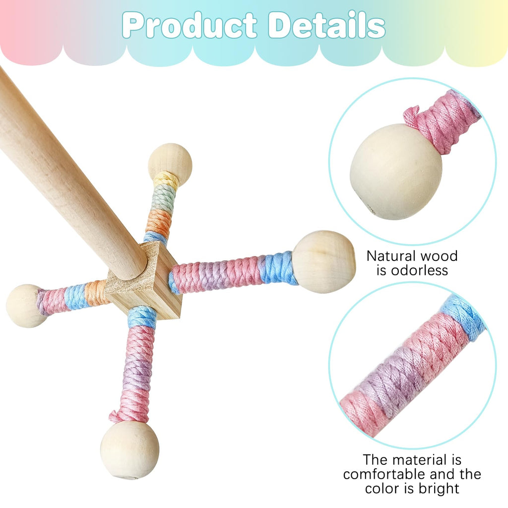 BNOSDM Bird Rope Perch with Stand Perch Toy Set Bendable Rope Perches Wooden Spinning Exercise Wheel Toy Parrot Cage Accessories for Parakeets, Conures, Lovebirds, Budgies, Cockatiels (Rainbow Color)