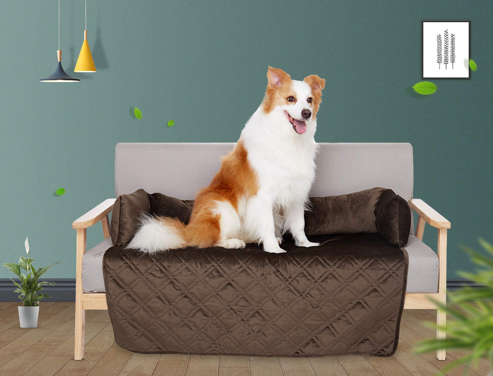 Brilliant Sunshine Waterproof Velvet Pet Couch Sofa Bed Slip Resistant 54",with 3-Sides Removable Cushions, Soft and Durable for Dogs, Cats (Extra Large 54"×32"×8” Chocolate)