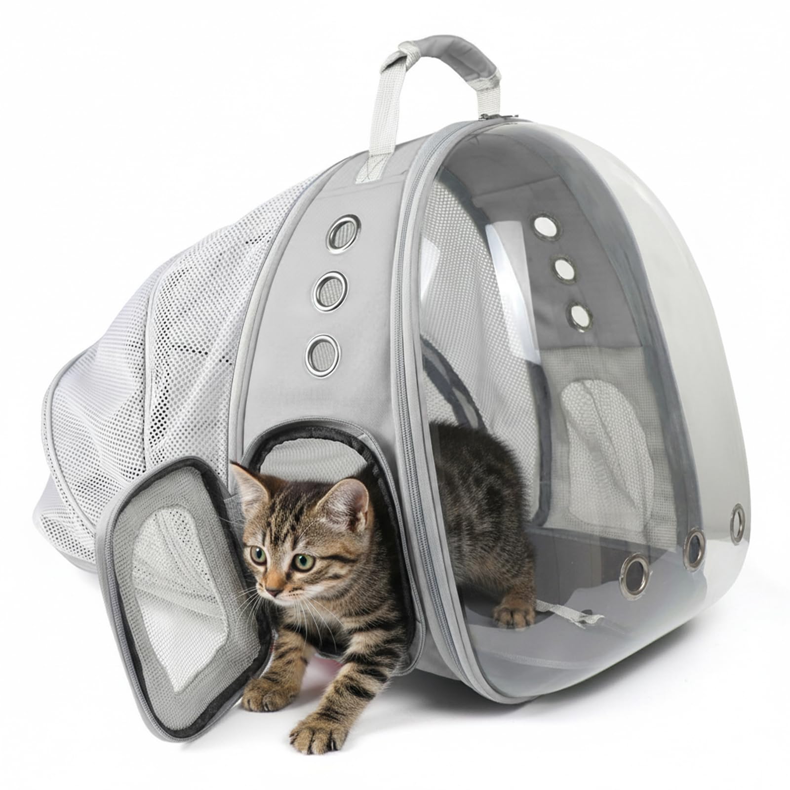 PETSWEET Cat Backpack Carrier, Back Expandable Pet Backpack with Bubble Window, Airline Approved Pet Travel Bag for Small/Medium Cats & Puppies, Hiking, Camping, Outdoor Use (Grey)
