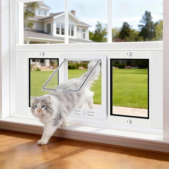 Quick-Fit Cat Door for Window of 31''-36'' Adjustable Width with Magnetic Auto Closure, Aluminum Frame Pet Door for Window Insert, Suitable for Most Medium Cats & Small Dogs (L: 31''-36'')