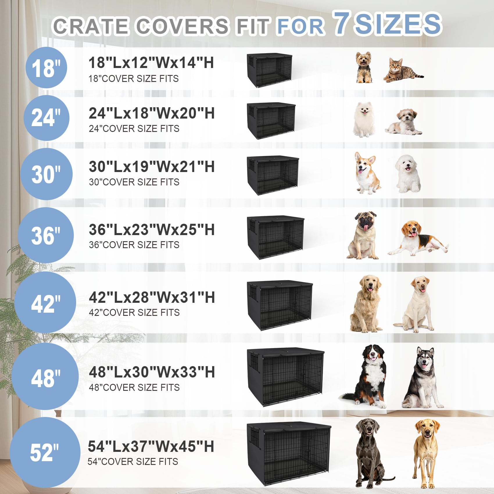 Explore Land Dog Crate Cover Heavy Duty Polyester Pet Kennel Sunshade Universal Fit for 54 inches Wire Cage (Black)