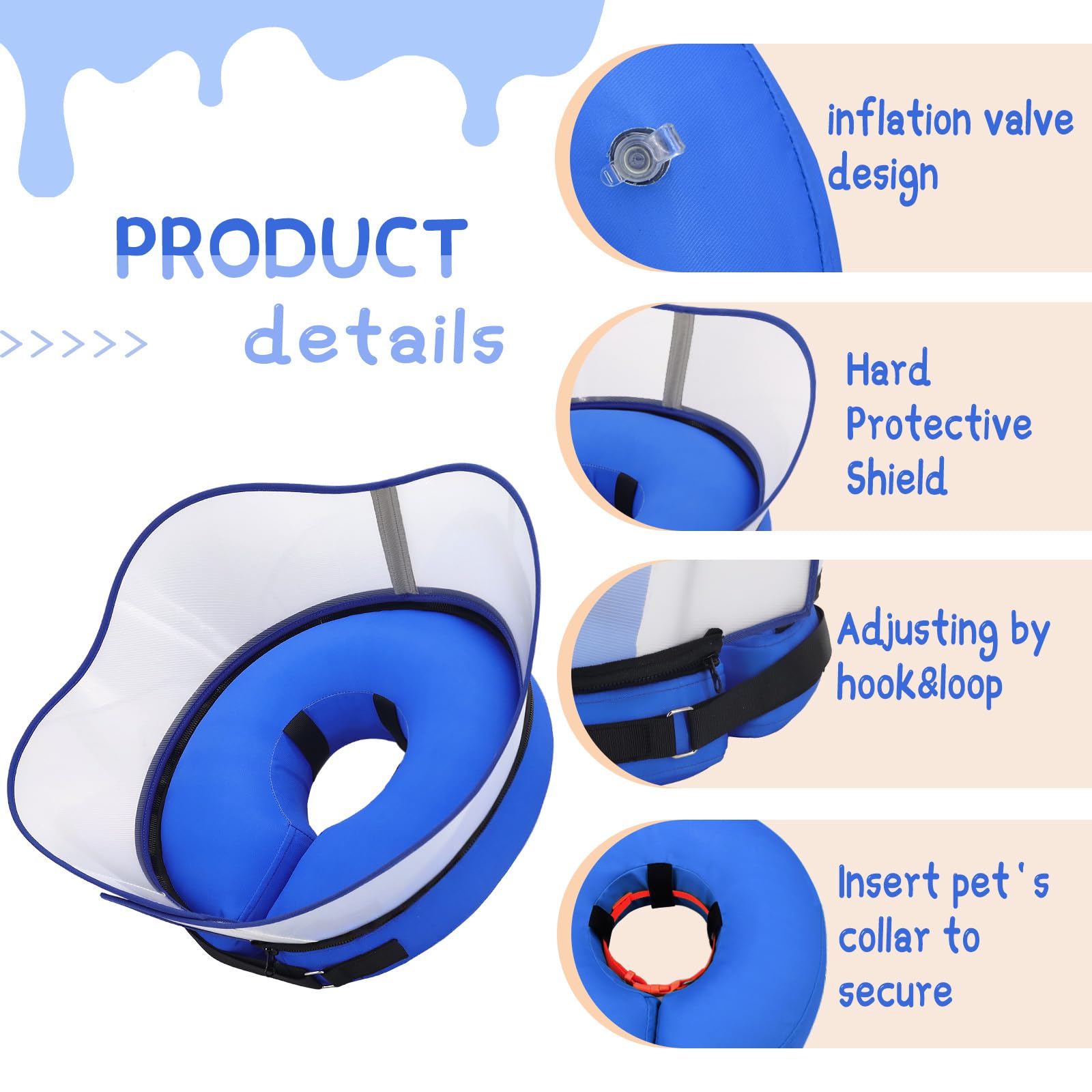 Supet Raised Inflatable Dog Cone Collar to Stop Licking, Soft Dog Cone Alternative After Surgery, Pet Neck Donut Collar for Small Medium Large Dogs