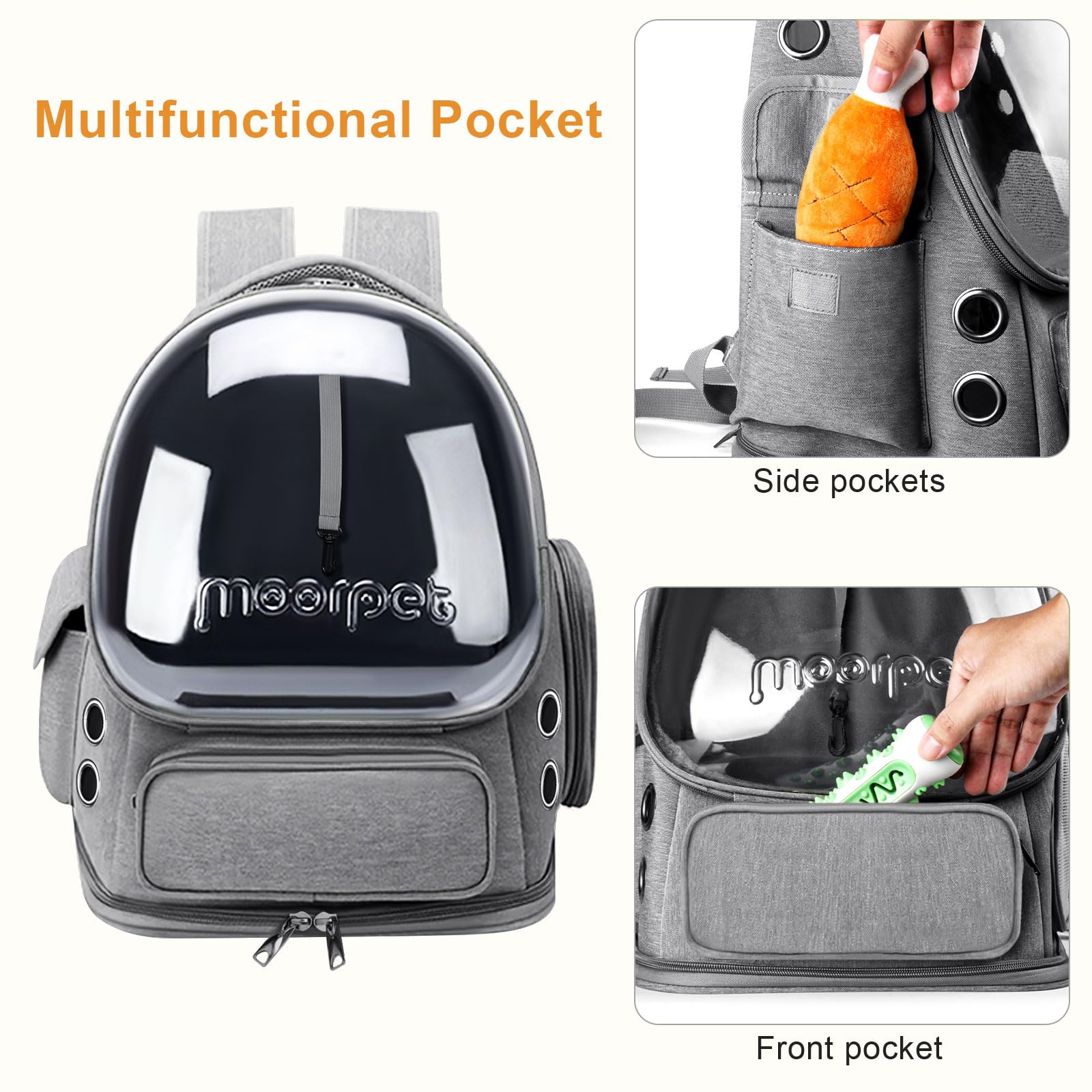 Cat Backpack Carrier, Breathable Cat Bubble Backpack Large Space Cat Carrier Backpack for Kitty Small Dog, Foldable Airline Approved Cats Backpack, Transparent Pet Travel Backpack Up to 20 lbs (Grey)