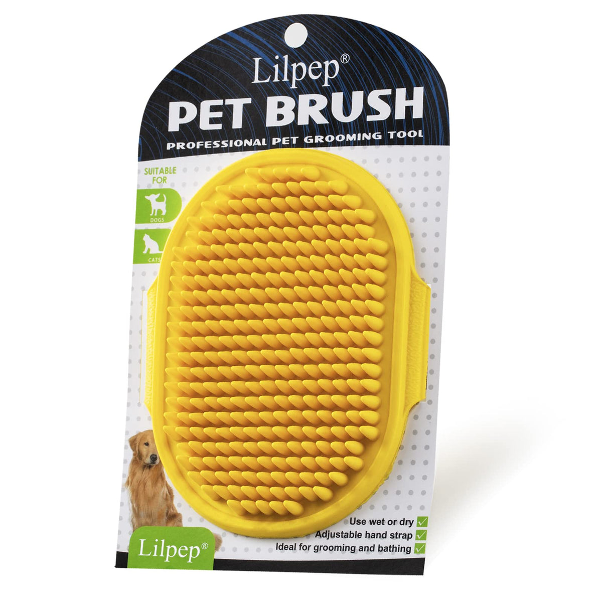 Dog Grooming Brush, Lilpep Pet Shampoo Bath Brush Soothing Massage Rubber Comb with Adjustable Ring Handle for Long Short Haired Dogs and Cats (Green, pack of 1)