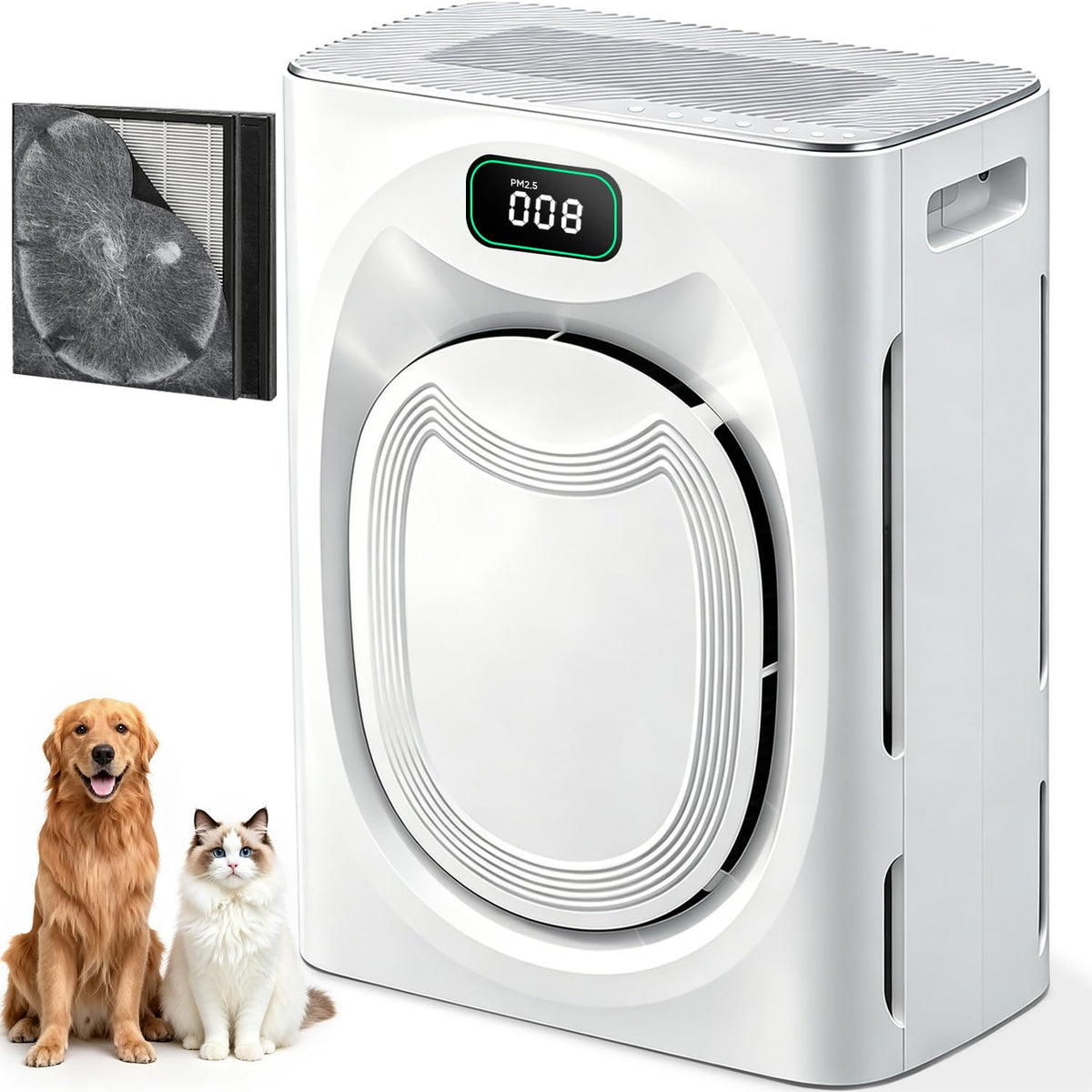 Air Purifier for Home Large Room 2500 Ft² with Washable Filters, Pet Air Purifier for Bedroom with PM2.5 Sensor, 20dB Sleep Mode, 360° Purification, 12H Timer for Remove Dust, Odor, Smoke