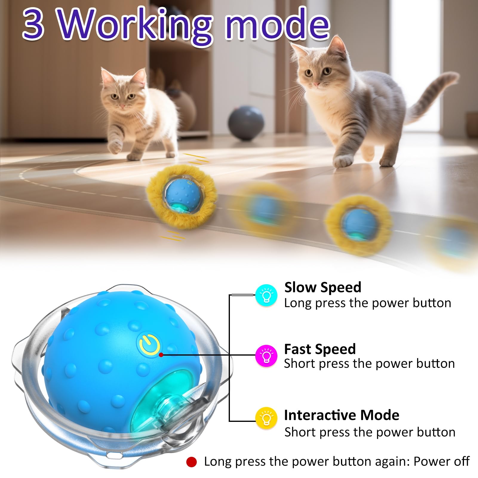 Giociv Interactive Cat Toys Ball Fast Rolling in Pouch, Motion Activate Chirping Cat Toy Hide and Seek Mouse Catching Game (Green Polka dot)