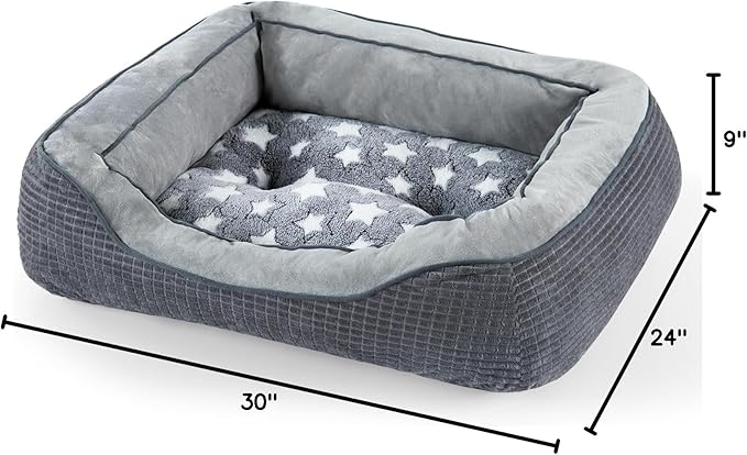 SIWA MARY Dog Beds for Small Medium Large Dogs & Cats. Washable Pet Bed, Orthopedic Dog Sofa Bed, Soft Calming Sleeping Warming Puppy Bed (Star-Grey, Large-(30’’x 24’’x 9’’))