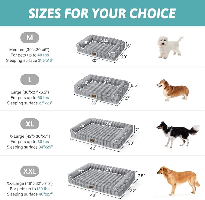 Faux Fur Orthopedic Dog Bed, Super Soft Large Dog Bed, Supportive Foam Bolster Pet Sofa with Waterproof Lining Cover, Washable U-Shaped Pet Couch with Anti-Slip Bottom Design, Grey XL 42x30x7 inch