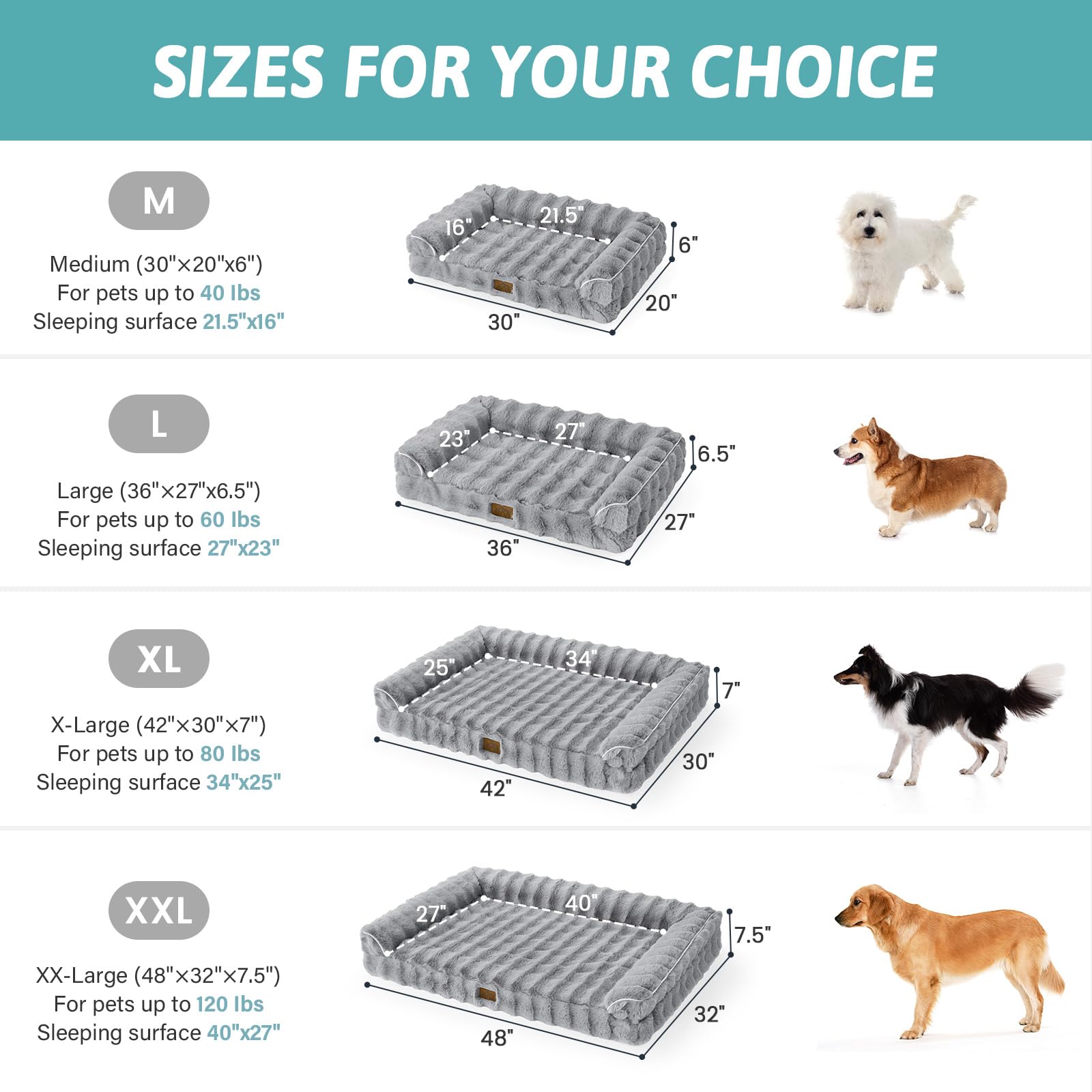 Faux Fur Orthopedic Dog Bed, Extra Large Dog Bed, Supportive Foam Pet Sofa with Waterproof Lining Cover, Washable U-Shaped Pet Couch with Anti-Slip Bottom Design, Grey XXL 48x32x8 inch