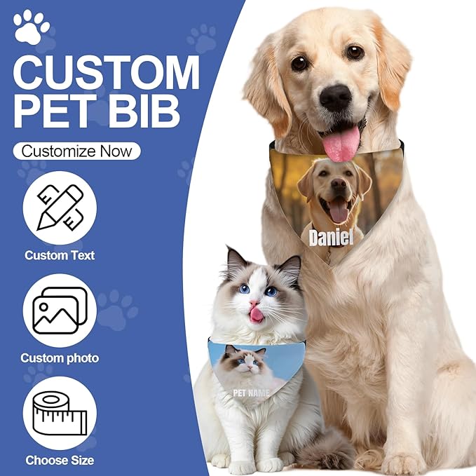 Custom Dog Bandana with Photo Personalized Dog Bandana Custom Image & Text, Unique Pet Scarf for Small Medium Large Dogs Personalized Pet Gift (Photo Custom, Medium)